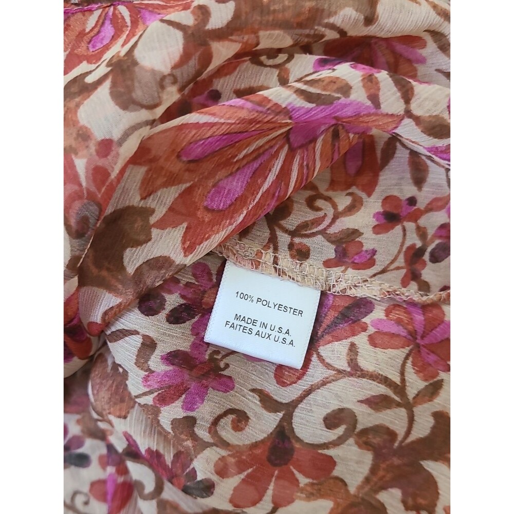 MISA Analeigh Blouse Floral Ruffle Tie-Neck Blouse Pink Multi Large Light Summer - Picture 6 of 7
